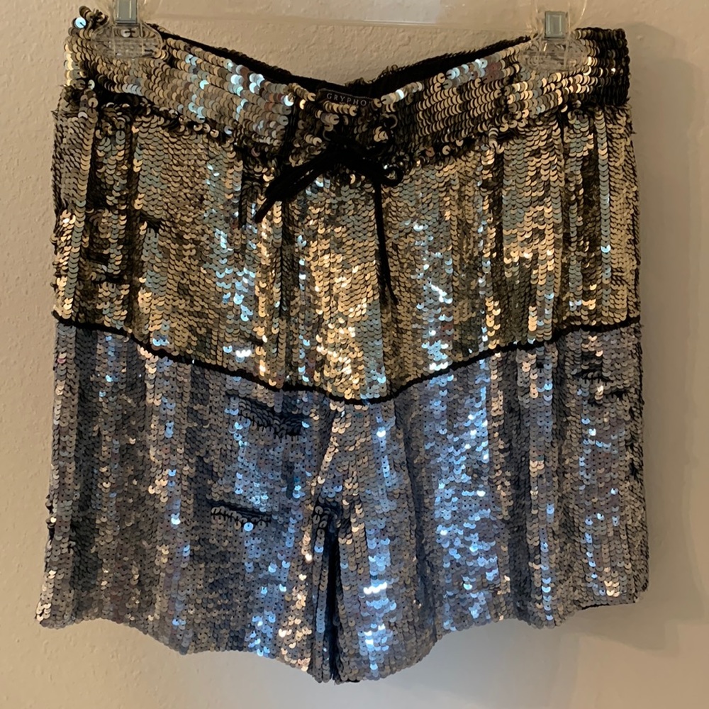 Gryphon Two Tone Sequin Board Shorts - silver and gold - size Small